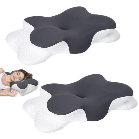 Paquete de 2 almohadas cervicales para aliviar el dolor de cuello, almohada contorneada de espuma viscoelástica para dormir de lado, gris oscuro,1250g