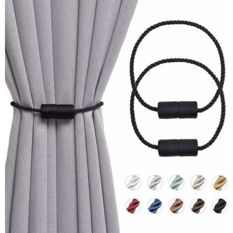 Paquete de 2 alzapaños magnéticos para cortinas de 40 cm, hechos a mano, para cortinas de casa y oficina (negro)