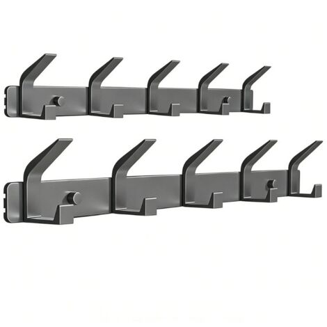 Paquete de 2 Barras de Perchas con 5 Ganchos, Ganchos de Pared de Aluminio Gris, Perchero de Pared para Dormitorio, Baño, Cocina y Recibidor