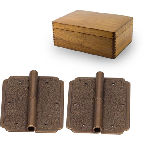 Paquete de 2 bisagras antiguas para cajas: tiradores de puerta de cobre cepillado de estilo retro.