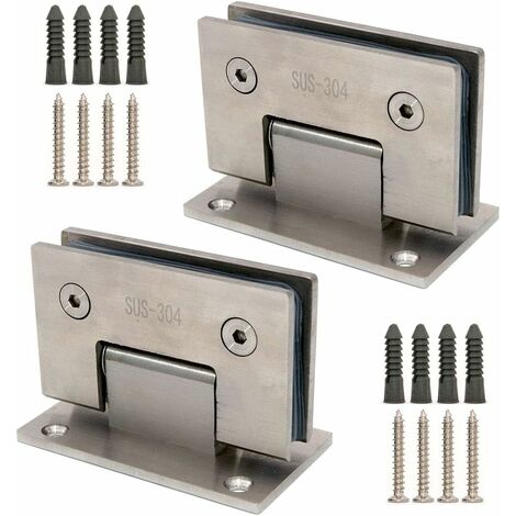 Paquete de 2 bisagras para puerta de vidrio sin marco, soportes de montaje en pared, apto para panel de vidrio de 8-12 mm, puerta de 80-100 cm, cierre y apertura de 90 grados