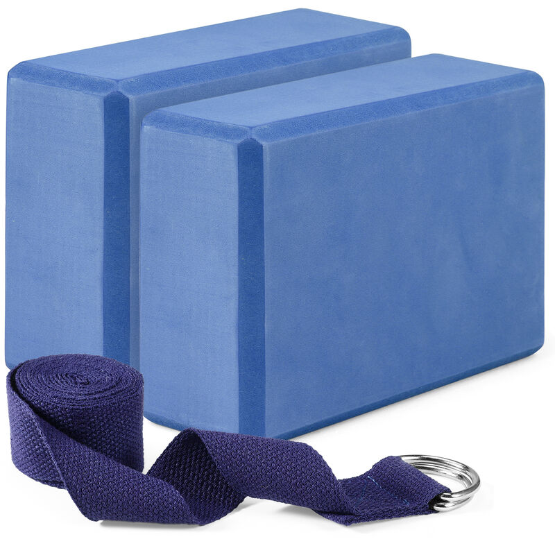 

Paquete de 2 bloques de yoga y juego de correas de yoga antideslizantes de espuma EVA para ejercicios de yoga, pilates, entrenamiento fisico,Azul