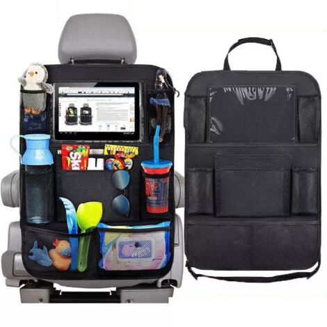 Paquete de 2 bolsas de almacenamiento impermeables para el automóvil, protector de asiento trasero para el automóvil, tapete a prueba de patadas para niños, múltiples bolsillos