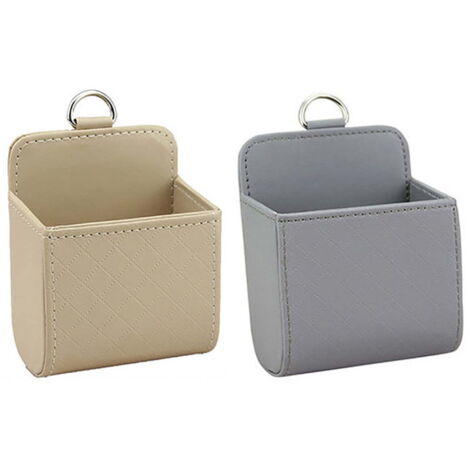 Paquete de 2 bolsas organizadoras para coche, bolsas multifuncionales para organizar el teléfono del coche, bolsas colgantes, cajas de almacenamiento, accesorios para coche - Beige y gris