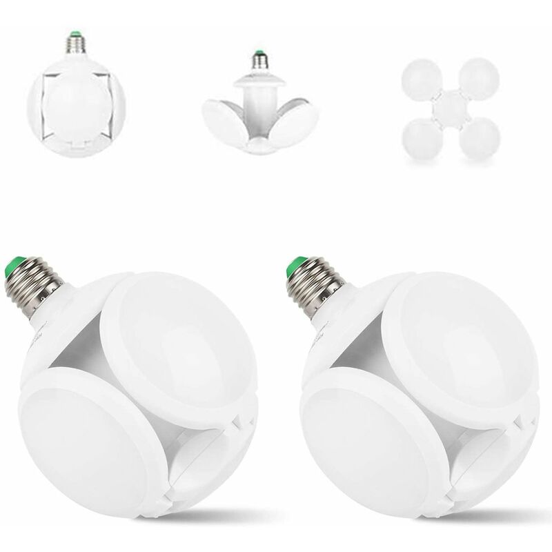 Paquete de 2 bombillas LED E27 para tiendas, bombillas plegables de fútbol, ​​40 W, luces de garaje deformables, luz blanca diurna, 4 paneles