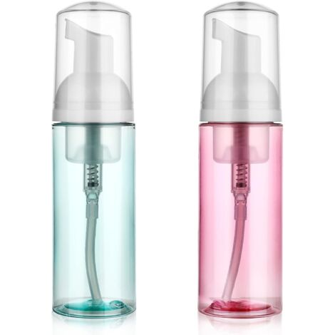 Paquete de 2 botellas de viaje con bomba de 60 ml - Dispensador de jabón en espuma de plástico transparente - Mini envases vacíos rellenables para lavado facial, champú para pestañas y cuidado de la p