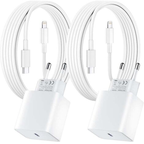 Paquete de 2 cargadores rápidos para iPhone, adaptador de corriente USB-C PD de 20 W con cable USB-C a Lightning de 2 m para iPhone 14/14 Pro/13/13 Pro/13 Pro Max/13 Mini