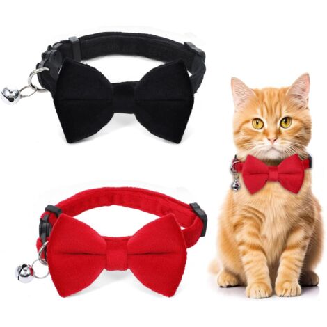 Paquete de 2 collares para gatos con cascabel y lazo de terciopelo - Accesorios extraíbles para gatos