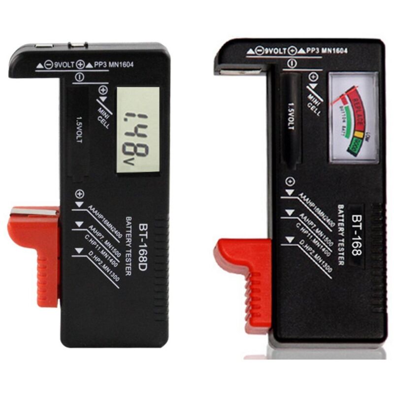 Paquete de 2 comprobadores de batería digitales, comprobador de voltaje y comprobador de nivel de potencia combinados para pilas de botón AA AAA CD