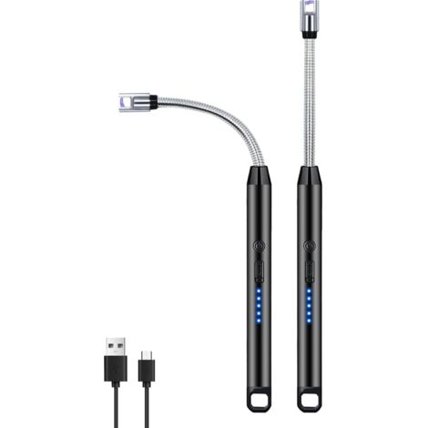 Paquete de 2 encendedores eléctricos sin llama, resistentes al viento, con cuello flexible de 360° y pantalla LED para fogatas y barbacoas, color negro.