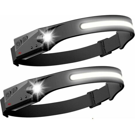 Paquete de 2 faros LED, faro con sensor, potente faro COB XPE, 5 modos, recargable por USB, luz de carrera impermeable para acampar, leer, hacer senderismo, andar en bicicleta, pescar y andar en bicic