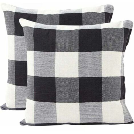 Paquete de 2 fundas de cojín en blanco y negro de 45 x 45 cm con estampado geométrico de cuadros para sofá, sala de estar, dormitorio, decoración del hogar.