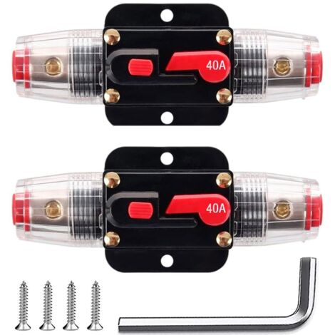 Paquete de 2 fusibles de reinicio para disyuntor en línea de 40 A, 12 V-24 V CC, portafusibles de reinicio de 40 A con reinicio manual para protección del sistema de audio de coche o barco.