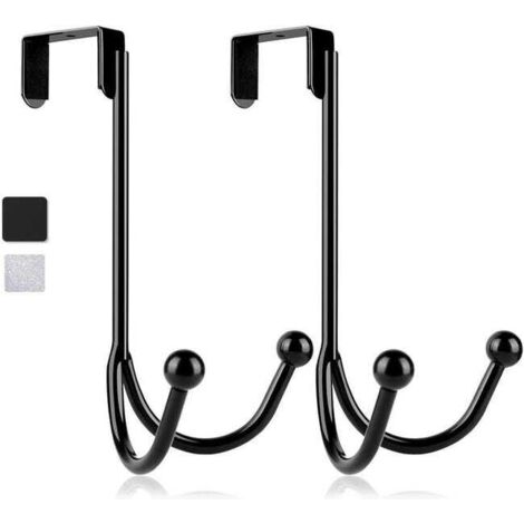 Paquete de 2 ganchos dobles para colgar sobre la puerta, organizador metálico de doble gancho para colgar abrigos, sombreros, batas y toallas – Negro