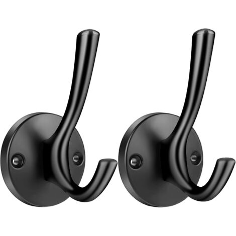 Paquete de 2 ganchos para abrigos de metal macizo para colgar ropa, toallas, cocina, baño, sala de estar y oficina, color negro