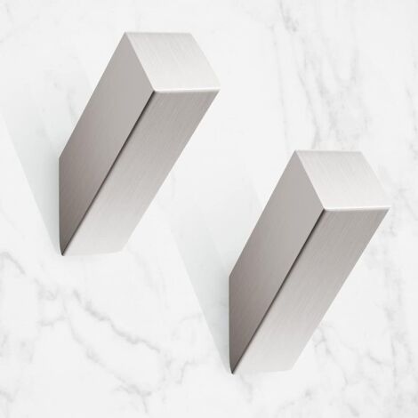Paquete de 2 ganchos para toallas de acero inoxidable con acabado níquel cepillado, modernos y resistentes, ganchos plateados para batas de baño, sala de estar, estilo hotel, montaje en pared.
