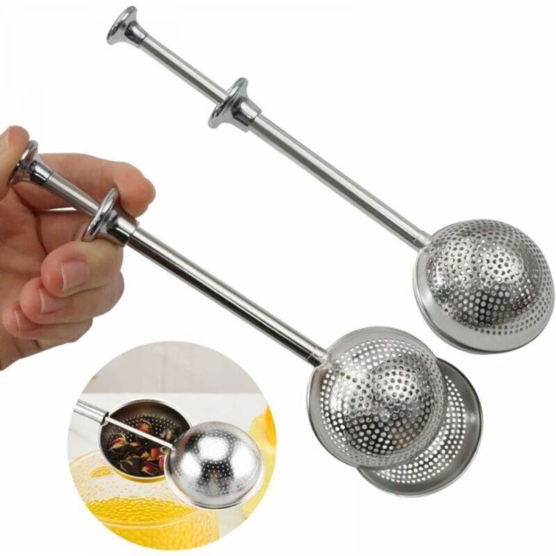 Paquete de 2 infusores de té de acero inoxidable con mango prensado, infusor de té retráctil