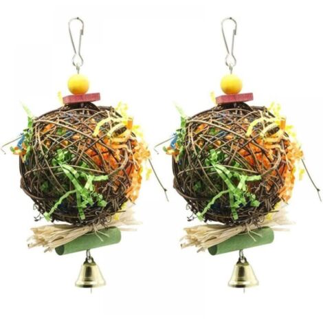 Paquete de 2 juguetes masticables para pájaros, picador de comida, juguete colgante para loros, periquitos y loros grises africanos, apto para loros medianos