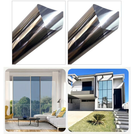 Paquete de 2 láminas para ventanas NICOLA de privacidad y aislamiento térmico, adhesivo de pared para vidrio, color té plateado, 50 cm x 6 m m