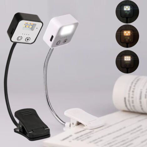 Paquete de 2 lámparas de lectura LED recargables, 3 temperaturas de color y brillo regulable, lámparas de clip ligeras para amantes de la lectura