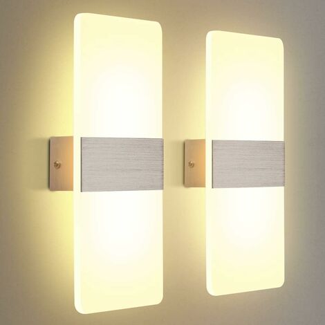 Paquete de 2 luces LED de pared para interiores, 12 W, blanco cálido, 3000 K, CA, 230 V, lámpara de pared acrílica, decoración de diseño moderno, luz de pared para sala de estar, dormitorio, pasillo, 