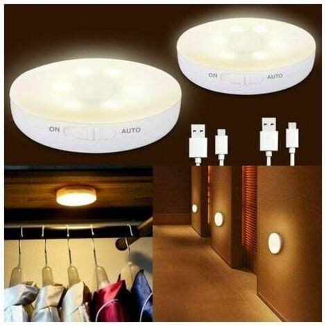 Paquete de 2 luces LED nocturnas para niños con sensor de movimiento y sensor de luz, lámpara de pared autoadhesiva recargable por USB para habitación de bebé, sala de estar, baño, pasillo y armario.