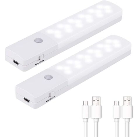 Paquete de 2 luces nocturnas inalámbricas con sensor de movimiento: lámpara recargable de 18 LED para armario, garaje y pasillo.