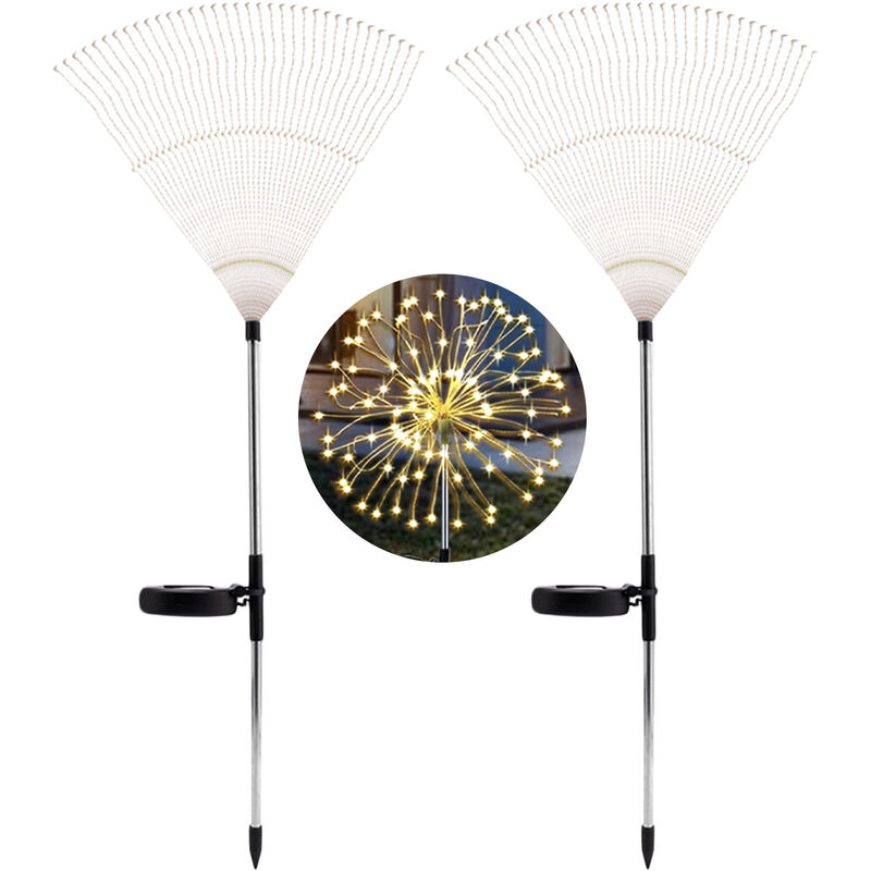 

Happyshop - Paquete de 2 luces solares de fuegos artificiales para bricolaje, luz LED para cesped, jardin, luces solares, 8 modos de luz, decoracion