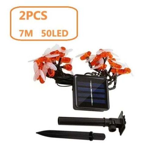 Paquete de 2 luces solares LED para jardín, 7 m, 8 modos, impermeables, para exteriores, interiores, vallas, césped, patios, fiestas de verano, Navidad, colores cálidos.