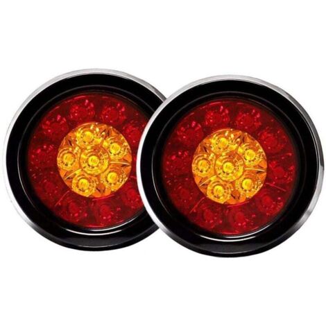 Paquete de 2 luces traseras redondas de 16 LED con ojales de goma negros para remolque de coche o camión.