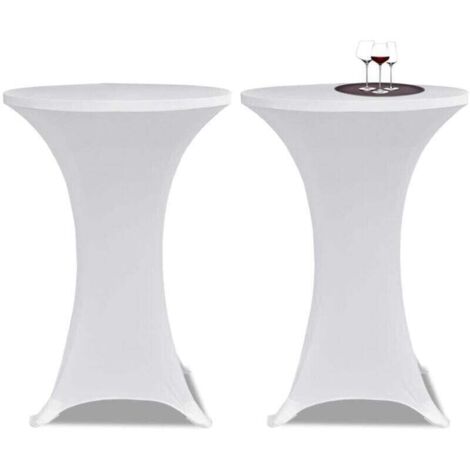 Paquete de 2 manteles redondos y cuadrados de licra elástica blanca para cóctel, de 80 a 110 cm, para fiestas, bodas, cumpleaños y banquetes.