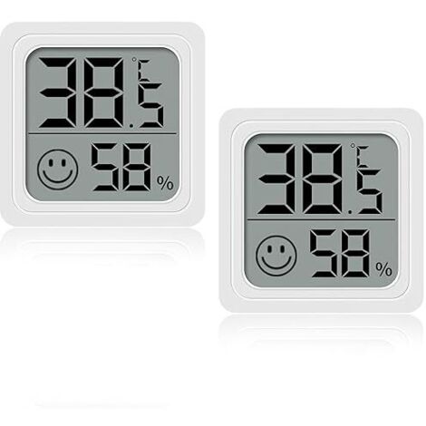 Paquete de 2 mini termómetros higrómetros digitales LCD para el hogar, invernadero, bebé, oficina, jardín y despensa.