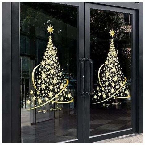 Paquete de 2 pegatinas de árbol de Navidad extragrandes KZQ con adherencia estática para vidrio, ventana, puerta y vitrina.
