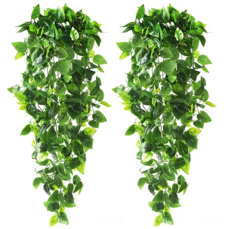 Paquete de 2 plantas colgantes artificiales de 90 cm. Hojas de hiedra artificiales para pared, hogar, dormitorio, jardín y boda. Decoración de exterior (cestas no incluidas).