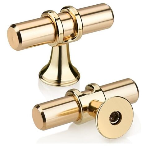 Paquete de 2 pomos en T dorados para cajones, modernos y elegantes tiradores de aleación de zinc dorado para armario de cocina, de un solo orificio, para cocina, baño, dormitorio y oficina. Incluye to