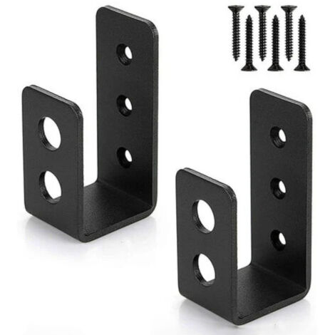 Paquete de 2 soportes de acero resistentes para puertas de 2x4, barra de seguridad en forma de U - Negro