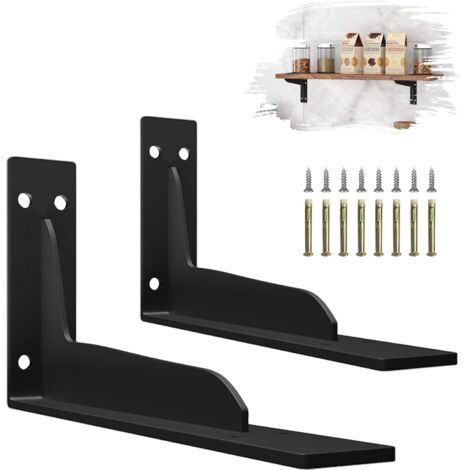 Paquete de 2 soportes de estante de metal ferroso de 24 cm de alta resistencia, soportes de estante de pared en forma de L