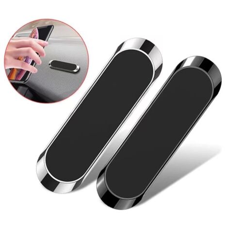 Paquete de 2 soportes magnéticos para teléfono de coche, soportes de pared planos, negros y plateados, para salpicaderos de coches y camiones.