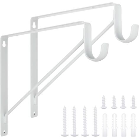 Paquete de 2 soportes resistentes para barra de armario de 28 x 28 x 2,5 cm, de acero blanco, para colgar ropa, estantes de pared y soportes con tornillos.