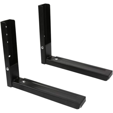 Paquete de 2 soportes universales de montaje en pared para microondas, soporte plegable para horno microondas, soporte para máquina de café, 100 libras, color negro