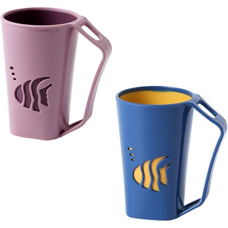 

Paquete de 2 tazas de baño con soporte para cepillos de dientes con asa para cepillar y enjuagar, (rosa y azul oscuro)