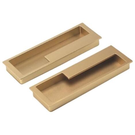 Paquete de 2 tiradores de puerta corredera empotrados de aleación de zinc con tornillos ocultos, modernos y sencillos para cajones de granero, armarios y gabinetes (dorado mate).