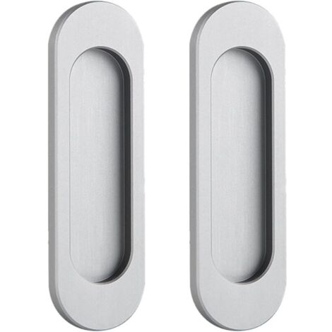 Paquete de 2 tiradores ovalados para puertas corredizas, autoadhesivos, de aleación de aluminio, sin perforaciones, para puertas corredizas de granero, ventanas y armarios (gris mate, 100