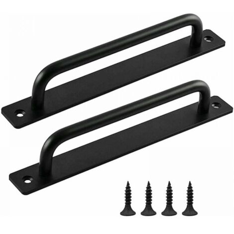 Paquete de 2 tiradores para puerta de granero, color negro, para interior y exterior, con tornillos, para cocina, muebles, armarios, puertas, 18 cm