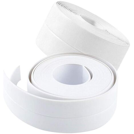 Paquete de 2 tiras de calafateo autoadhesivas de PVC para fregadero de cocina, inodoro, baño, ducha y bañera, 3,2 m x 3,8 cm, color blanco
