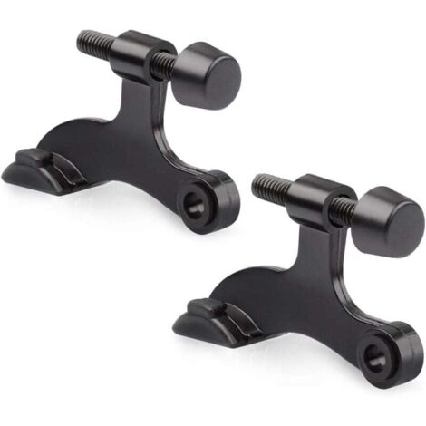 Paquete de 2 topes de puerta con pasador de bisagra de níquel satinado cepillado: topes de puerta con pasador de bisagra ajustables y resistentes con puntas de parachoques de goma negra.