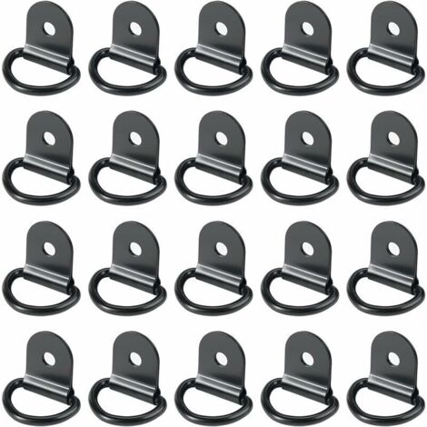 Paquete de 20 anillas de amarre, anillas de amarre de hierro, anillas de amarre para remolques, anillas de sujeción, anillas de amarre redondas para asegurar la carga del coche, plegables, negras