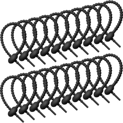 Paquete de 20 bridas de silicona, bridas para cables, correas de goma reutilizables de 20 cm, bridas universales, cordón de silicona, bridas tipo serpiente para el hogar para sellar bolsas de plástico