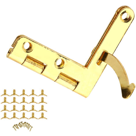 Paquete de 20 cierres de resorte en forma de L para cajas de joyería, vino y relojes – ángulo de 90°, hierro chapado en oro/acabado en cobre antiguo, 3 x 3,3 cm, incluye tornillos.