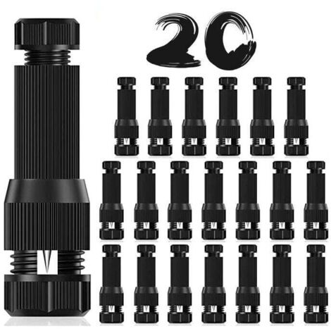 Paquete de 20 conectores de cable de alimentación de bajo voltaje para iluminación de paisajes exteriores, calibre 12-20 AWG, para iluminación de caminos y otros focos exteriores, color negro.